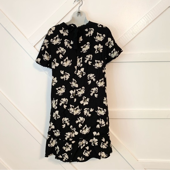Proenza Schouler Short Sleeve Floral Printed Raw Hem Mini Dress Black Sz 6 - Picture 6 of 13